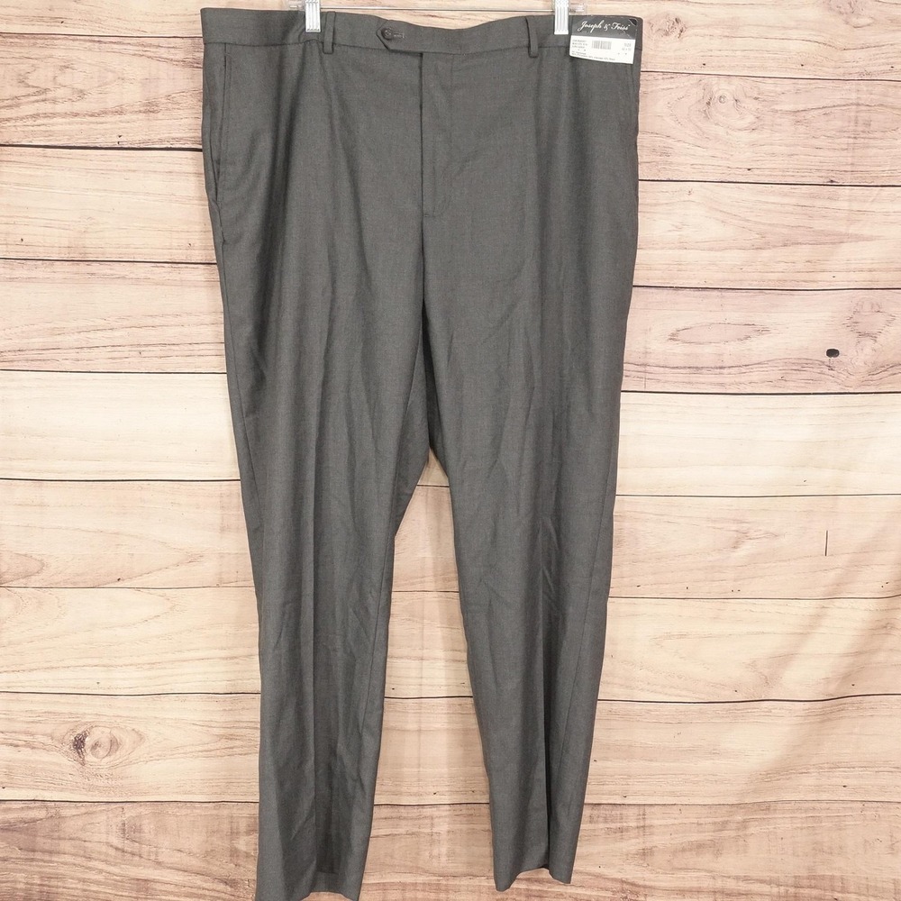 Joseph & Feiss Gold Dress Pants Mens 42x30 Gray Flat Front Wool Blend